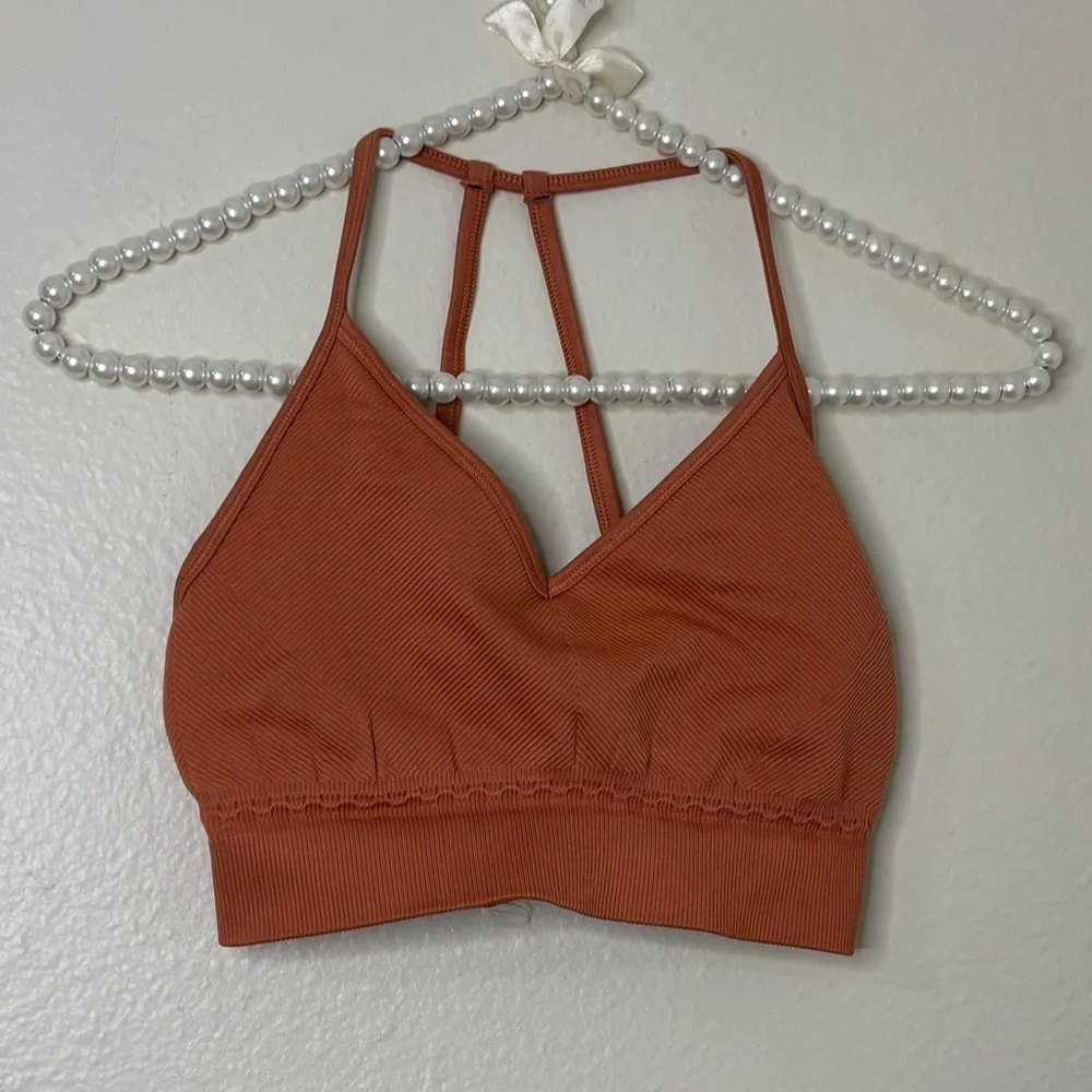 Gymshark Women Orange Ribbed Seamless Racerback Sport Bra